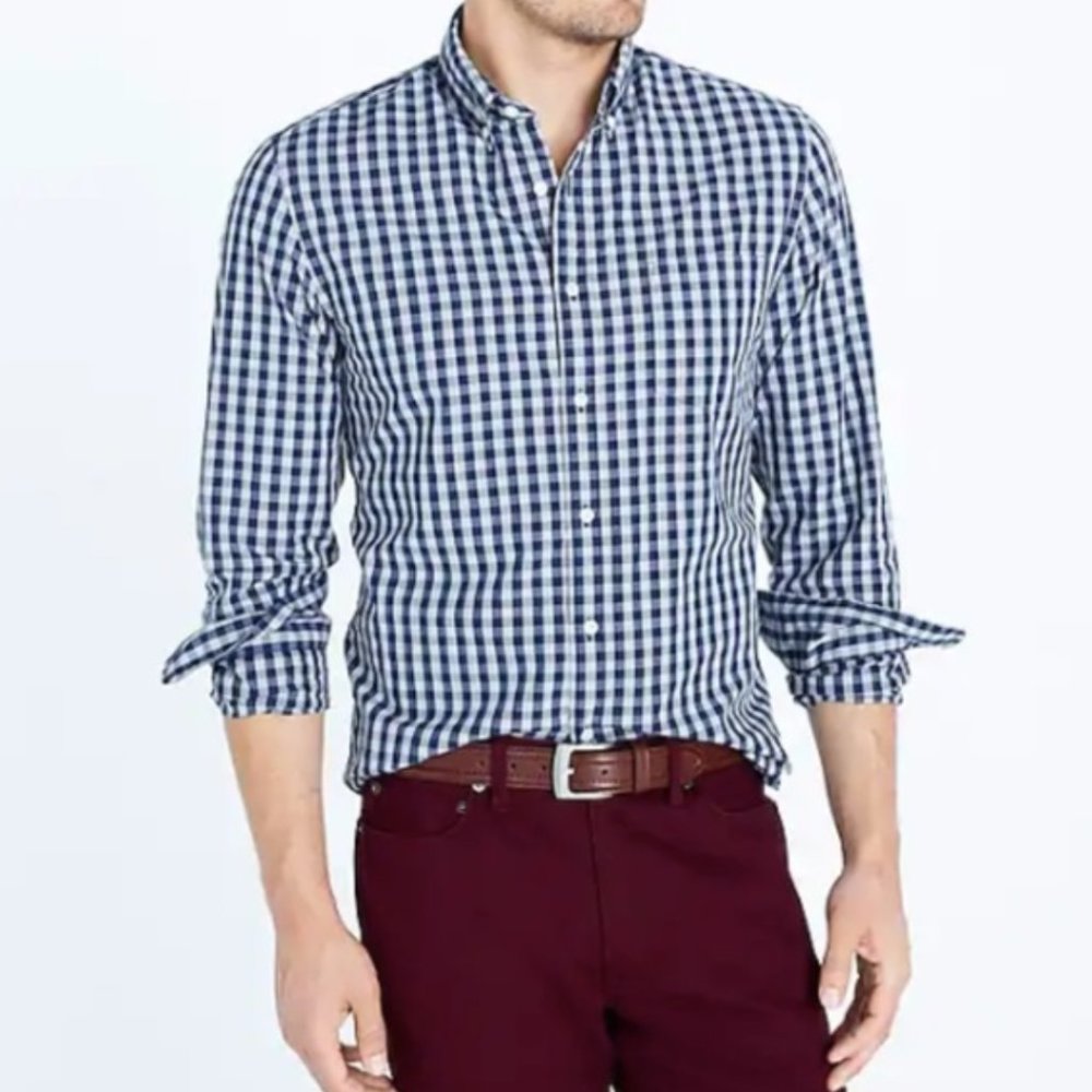 J. Crew Washed Shirt Two-Tone Gingham Check Plaid Broadcloth Button Down L